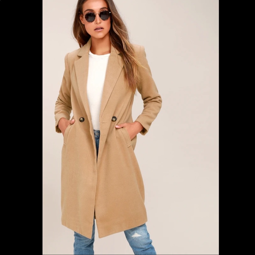 Lulus Harriet long double breasted tan coat
